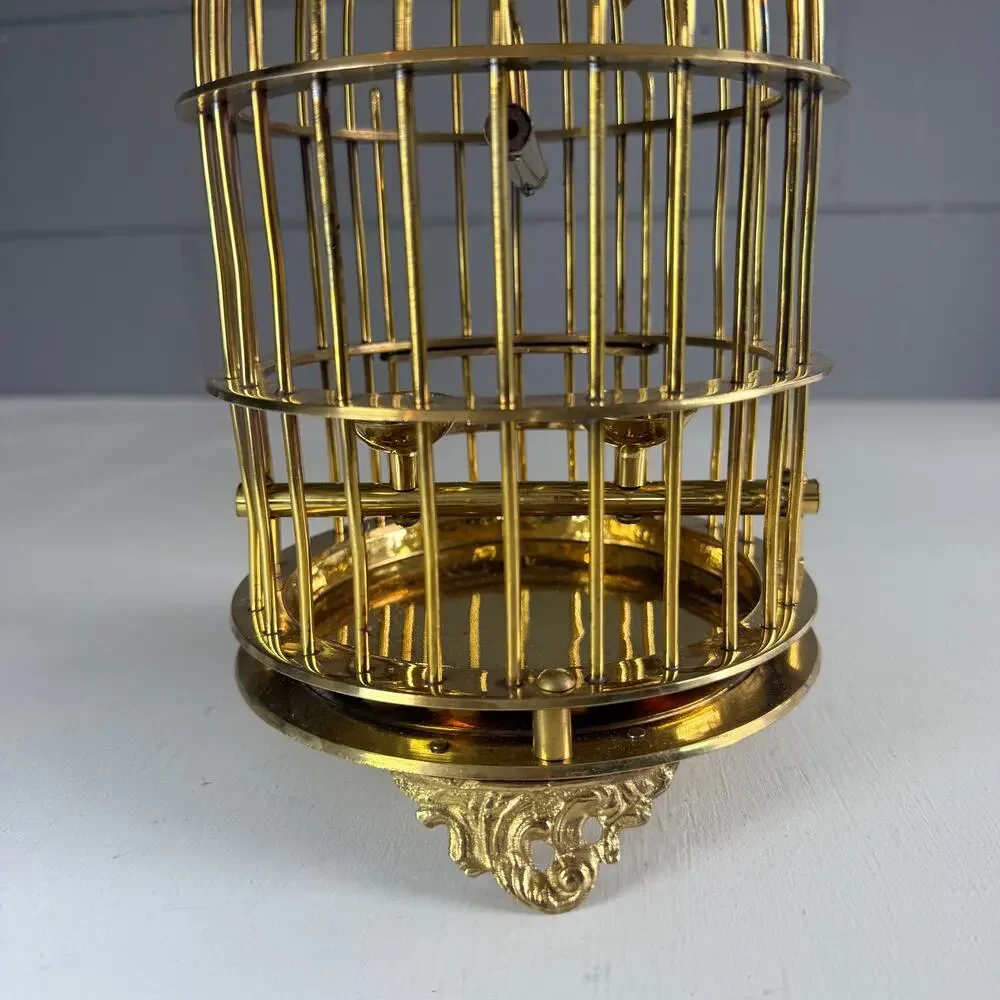 Vintage Solid Brass Bird Cage | Mid-Century Decorative Hanging Cage with Perch